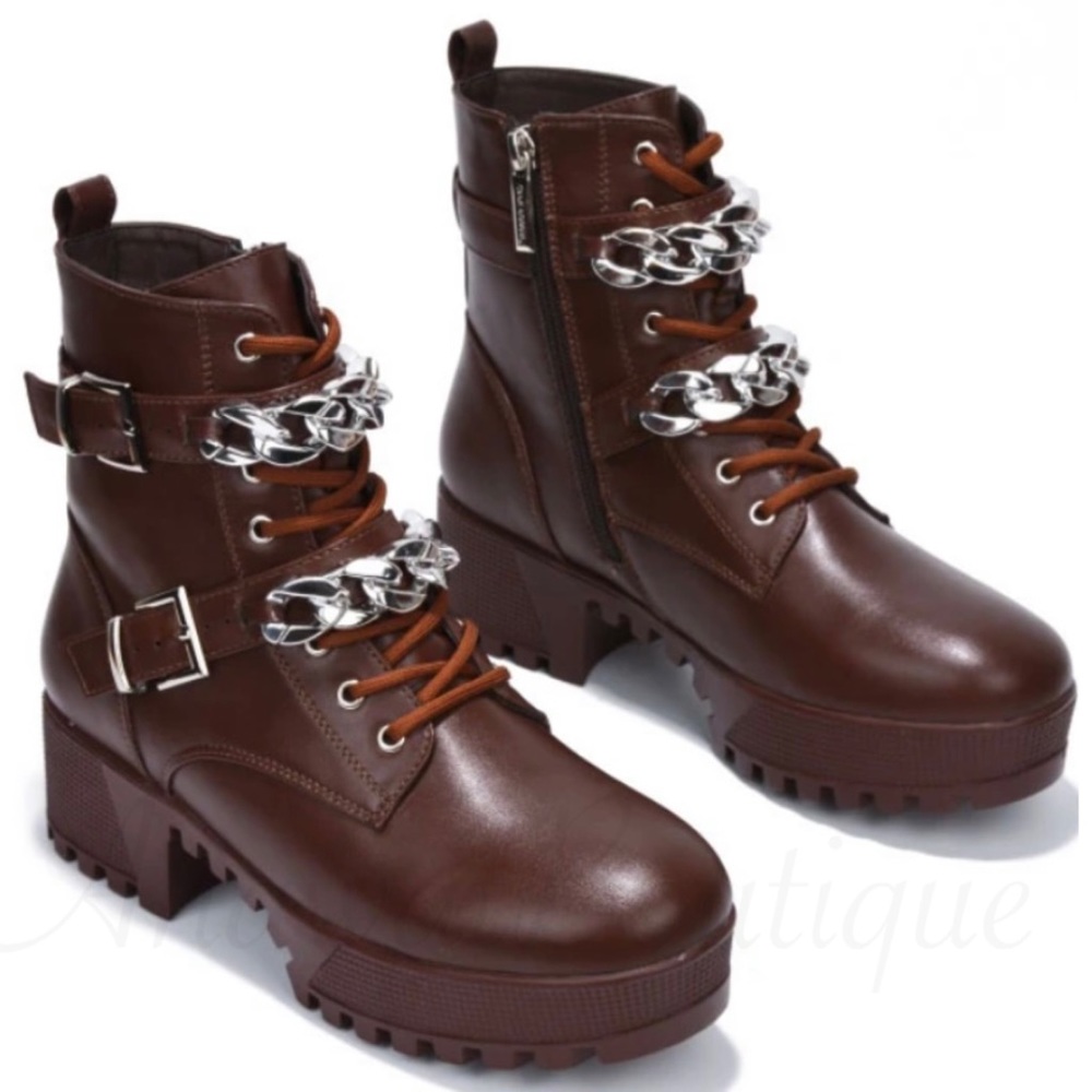 KYRA DOUBLE CHAIN STRAP COMBAT BOOTS